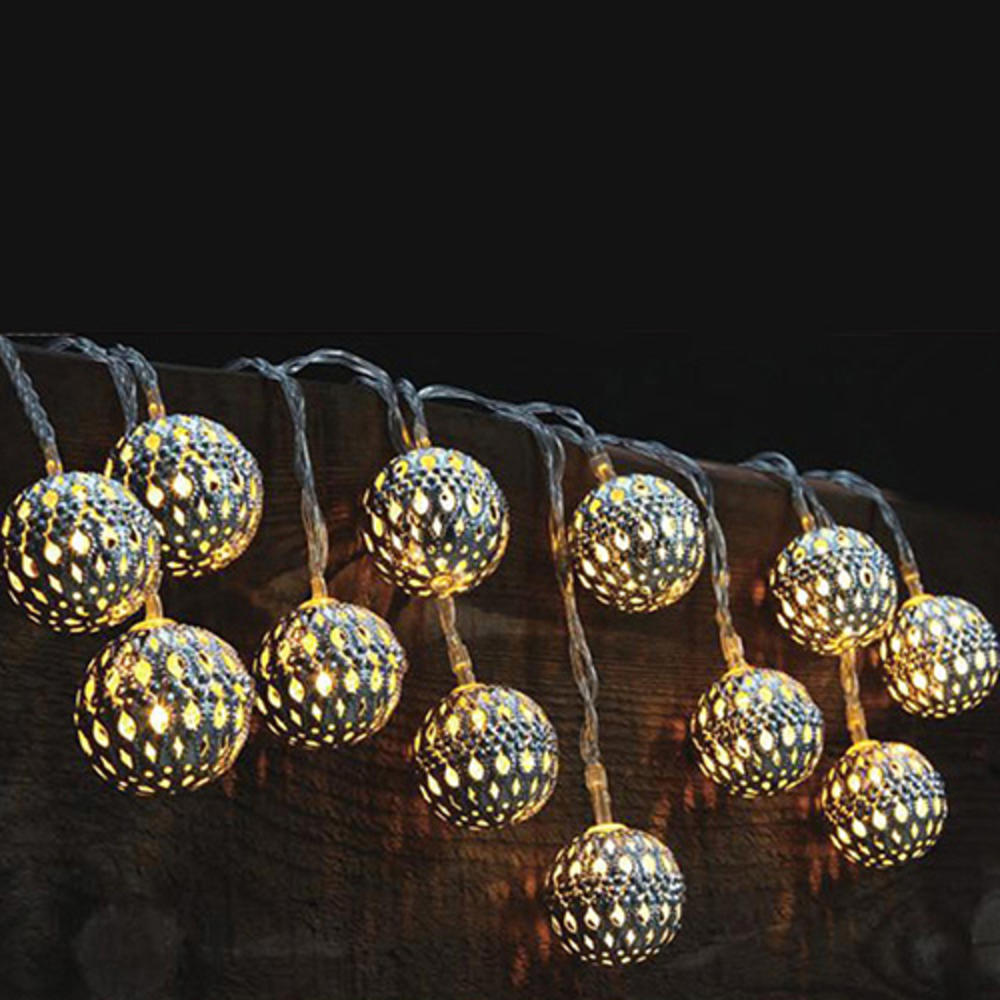 Vandue Modern Home Solar LED String Lights - Moroccan Metal Globe Lanterns
