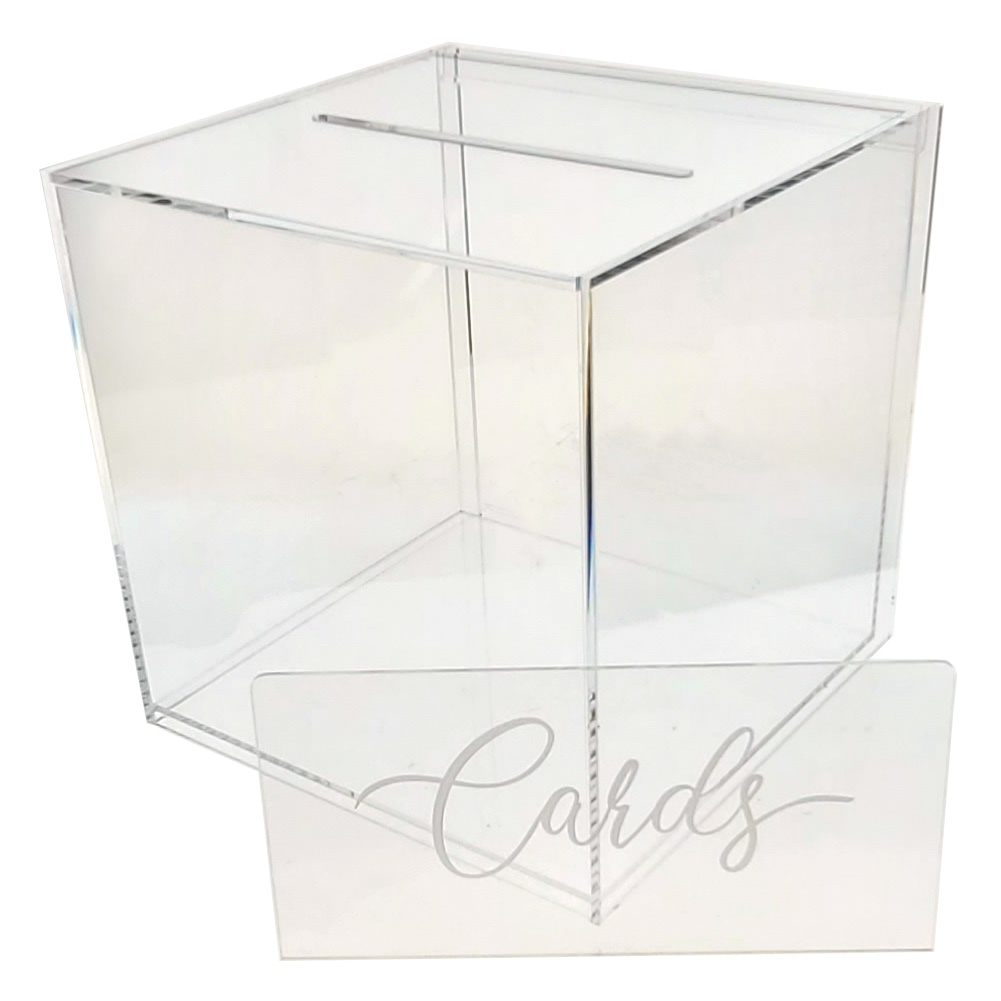 Vandue OnDisplay 10" Luxe Acrylic Clear Wedding Card Money Box w/Hinged Lid and Removable Sign (Cards Print)