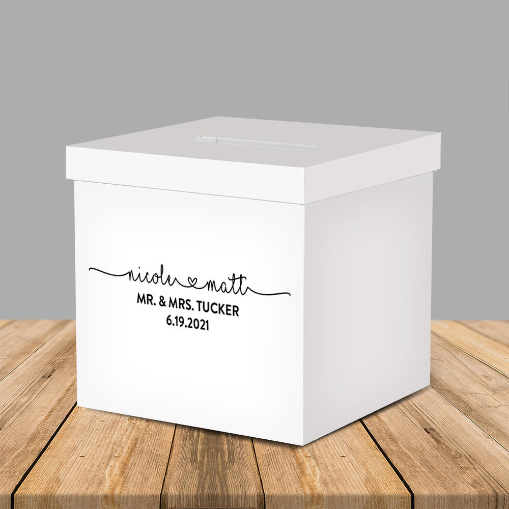 Vandue OnDisplay 10" Luxe Acrylic White Wedding Card Box w/Lid - Lucite Gift/Money Box (White w/Black "Cards")