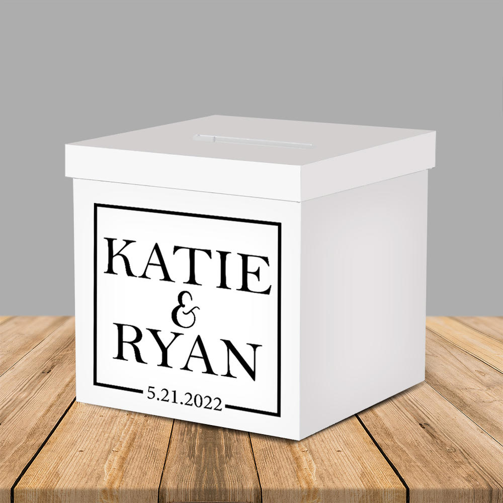 Vandue OnDisplay 10" Luxe Acrylic White Wedding Card Box w/Lid - Lucite Gift/Money Box (White w/Black "Cards")