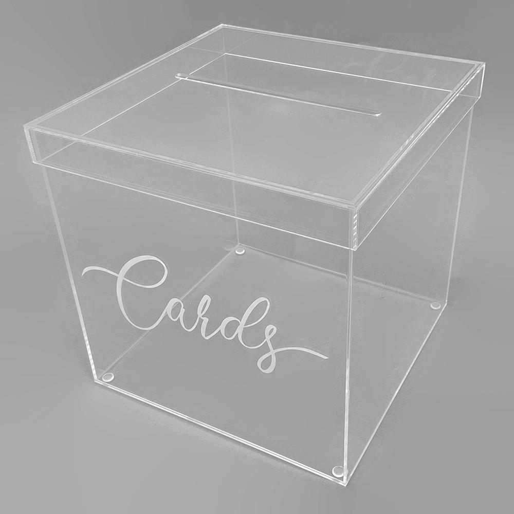 Vandue OnDisplay 10" Luxe Acrylic Clear Wedding Card Box w/Lid - Lucite Gift/Money Box ("Cards" Print)