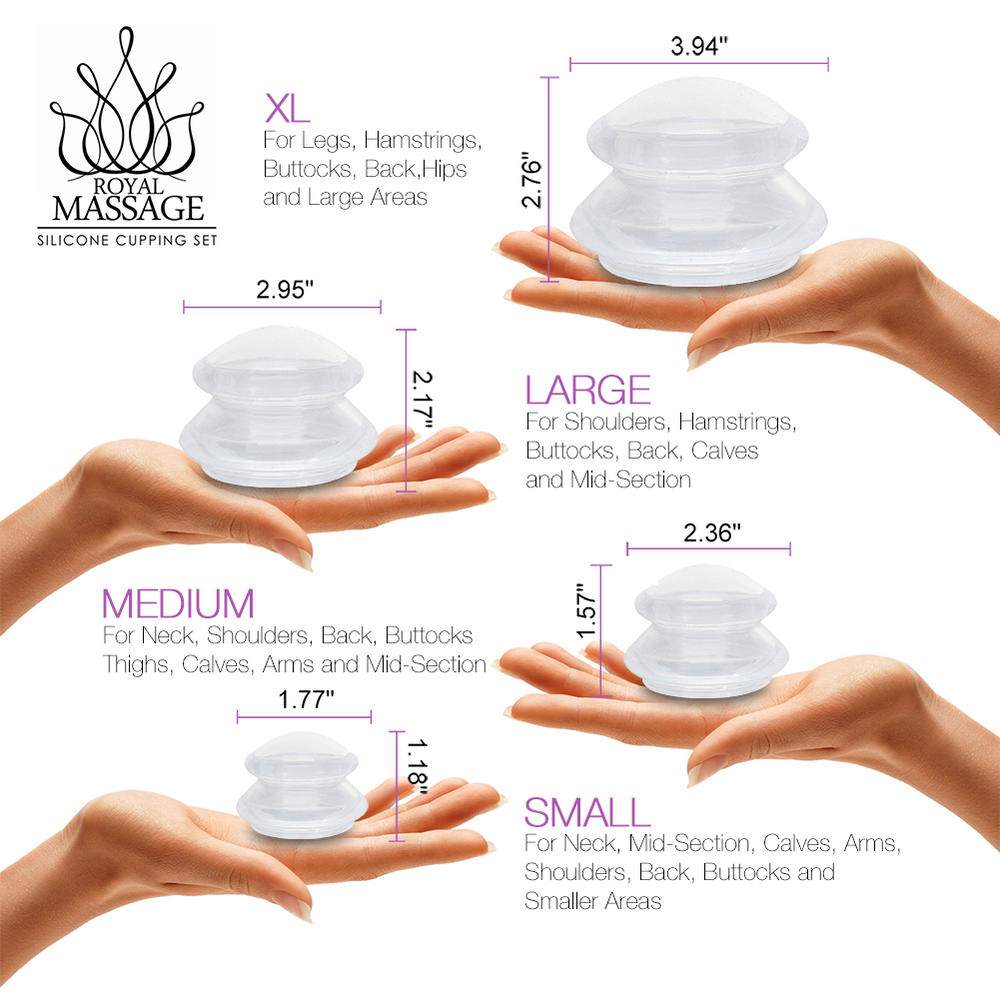 Vandue Royal Massage Silicone Cupping Therapy 4pc Set (1 Small, 1 Medium, 1 Large, 1 XL)