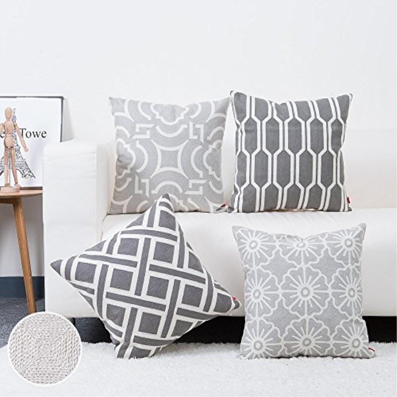 Baibu 100 Cotton Decor Sofa Throw Pillow Case Embroidery Grey Baibu 100 Cotton Decor Sofa Throw Pillow Case Embroidery Grey Cushion Cover For Bed Chair Set Of 4