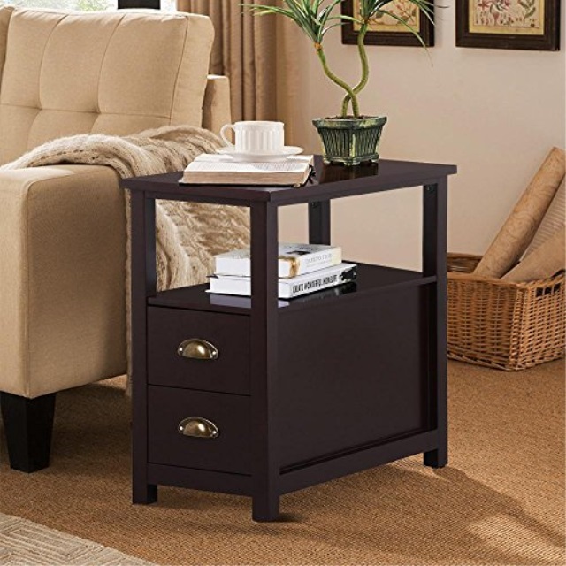 Go2 Sofa Side Narrow End Table With 2 Drawer And Shelf Nightstand Go2 Sofa Side Narrow End Table With 2 Drawer And Shelf Nightstand For Small Es Living Room Furniture