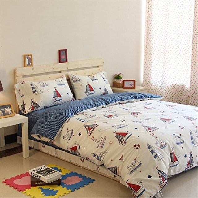Auvoau Kids Bedding Set Sailboats Nautical Themed Boys Duvet Auvoau Kids Bedding Set Sailboats Nautical Themed Boys Duvet Cover Sets Twin 3pc Without Comforter