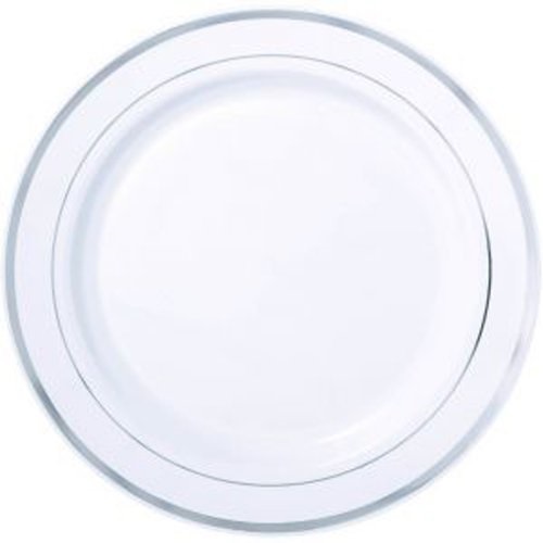 Silver Rimmed White Dinner Plate Round