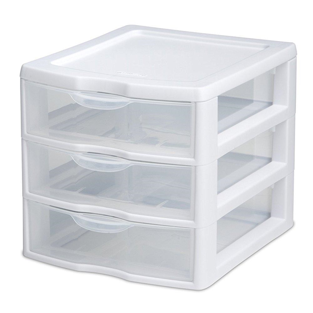 Sterilite 20738006 Small 3 Drawer Unit White Frame With Clear Sterilite 20738006 Small 3 Drawer Unit White Frame With Clear Drawers 6 Pack