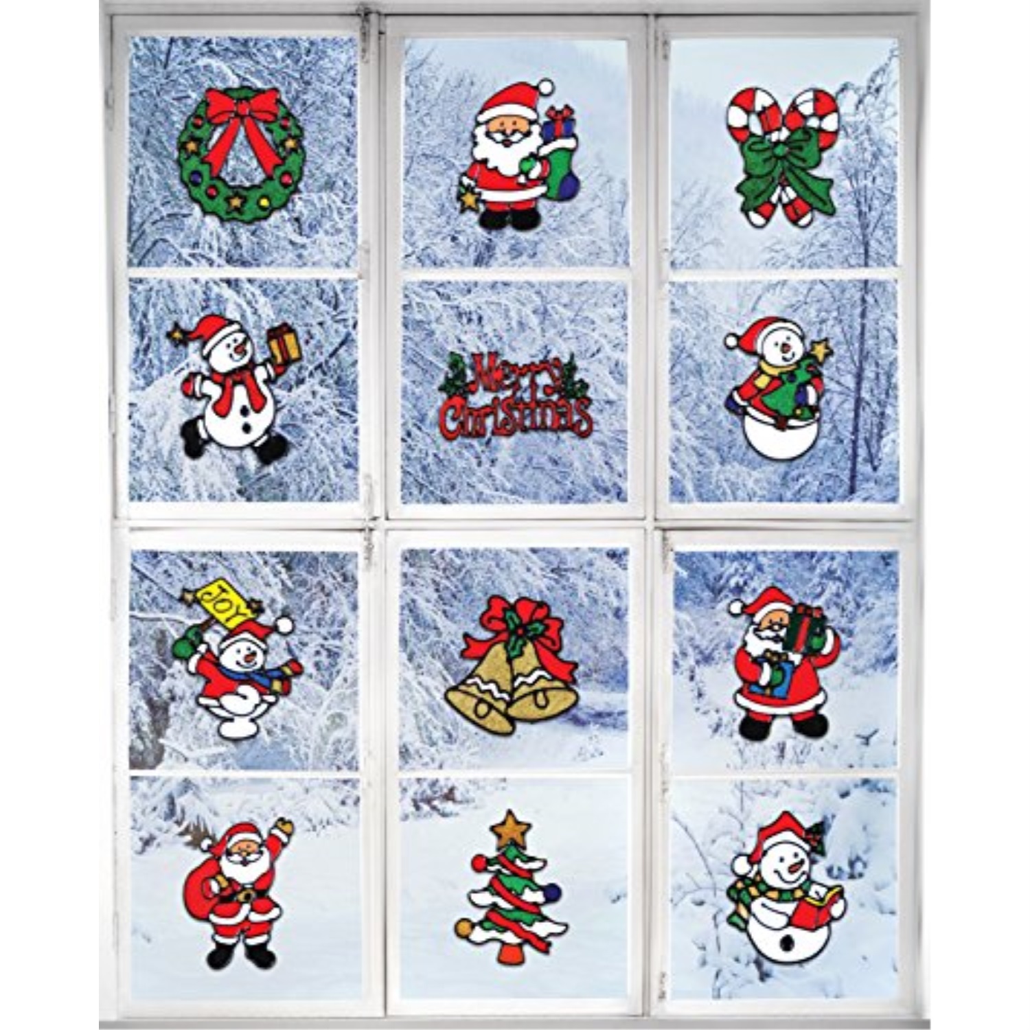 Giraffe Giraffe Christmas Decorations Holiday Window Sticker Clings - 12 Pack - Santa Claus, Snowman