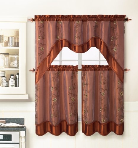 Victoria Clics D Panels Sears Victoria Clics 3 Piece Kitchen Window Curtain Treatment Set 2 Layer Embroidered Sheer Design
