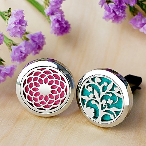 RoyAroma 2PCS 30mm Car Aromatherapy Essential Oil Diffuser Stainless Steel  Locket Air Freshener with Vent Clip 12 Felt Pads