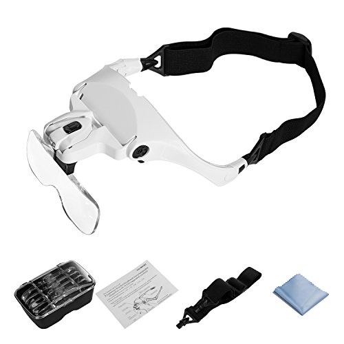 vorey joybest Headband Magnifier with LED Light, Head Mount Magnifier Glasses Light Bracket for Handsfree Reading Jewelry Loupe Watch 