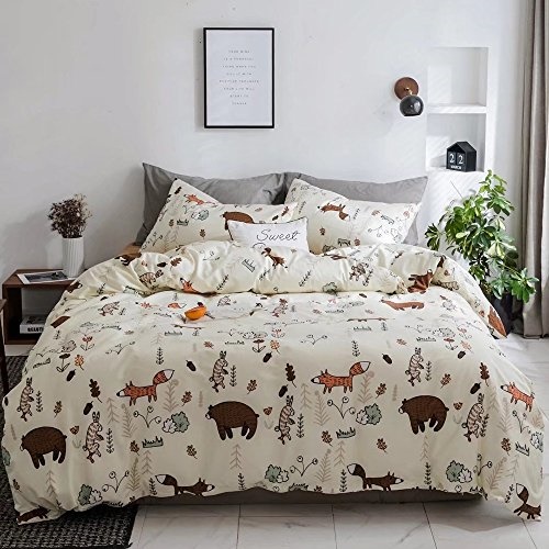 Clothknow Yellow Bear Bedding Sets, Forest Twin Bed Sheets