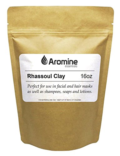 Aromine Rhassoul Clay Ghassoul Powder 16oz 1 lb Natural Face Mask and Skin Care Detoxifying and Rejuvenating Moroccan Clay