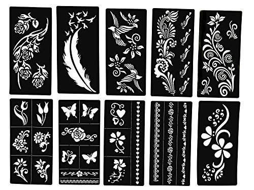 lady seven tattoo stencils butterfly and flowers new henna designs set of 10