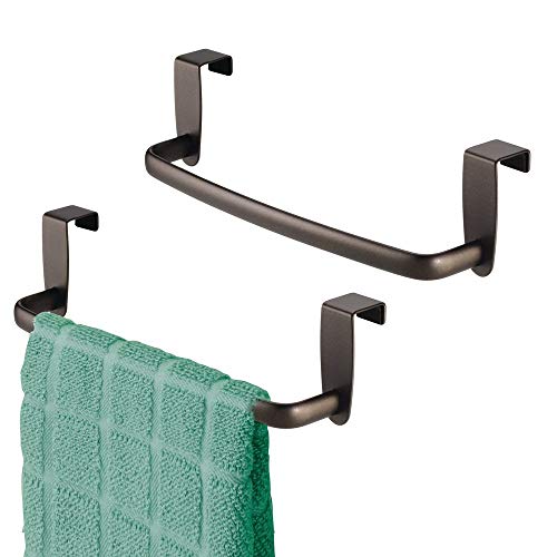mDesign Modern Kitchen Over Cabinet Strong Steel Towel Bar Rack  Hang on Inside or Outside of Doors  Storage and Organization 