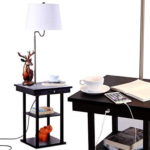 Brightech Madison Led Floor Lamp With, White End Table With Built In Lamp And Usb