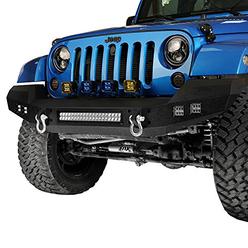 Hooke Road Climber Bumper Full Width Front Bumper w/D-Rings & LED Lights Compatible with Jeep Wrangler JK & Unlimited 2007-2018