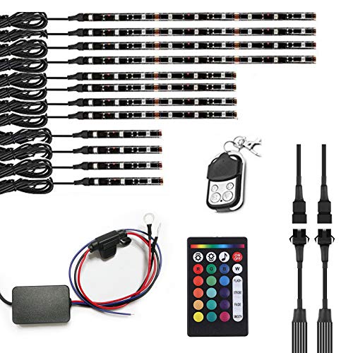 Kingshowstar 12 PC Advanced Universal Motorcycle Underglow Multicolor neon accent Atmosphere Light Kit with Wireless remote cont