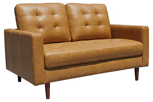 Brand Rivet Cove Midcentury Modern Tufted Leather Loveseat Sofa 56w Caramel Brand Rivet Cove Midcentury, Rivet Cove Mid Century Modern Tufted Sofa