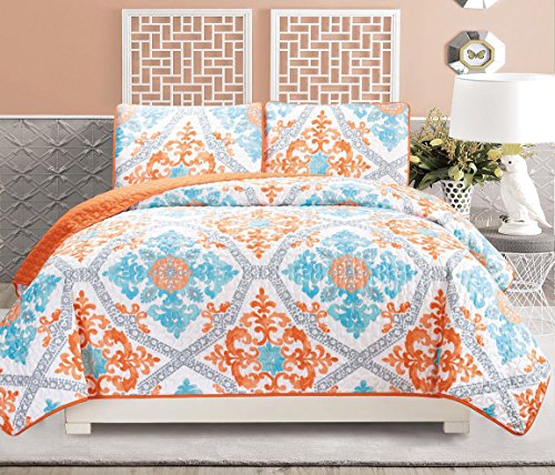 Grand Linen 3 Piece Fine Printed Quilt, Bedspread For California King Bed