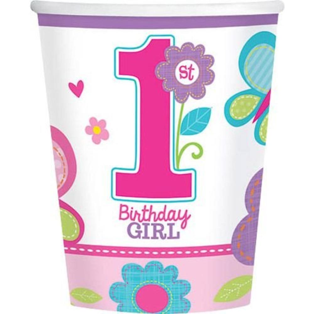 amscan Paper Cups | 1st Birthday Girl | Flowers and Butterflies Collection