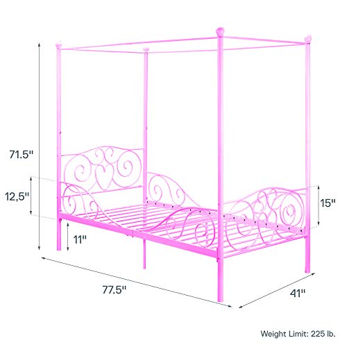 Dorel Dhp Metal Canopy Bed With Sy, Twin Size Metal Bed Frame Dimensions