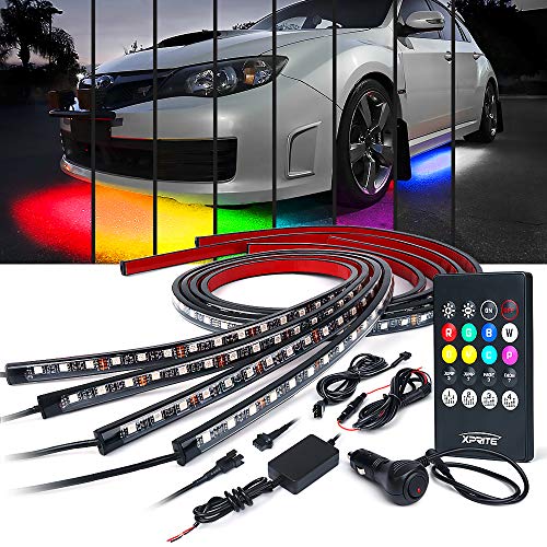 Xprite Car Underglow Neon Accent Strip Lights Kit 8 Color Sound Active Function and Wireless Remote Control 4 PCs LED Underbody 