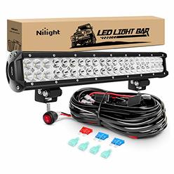 Nilight - ZH006 LED Light Bar 20 Inch 126W Spot Flood Combo Led Off Road Lights with 16AWG Wiring Harness Kit-2 Lead, 2 Years Wa