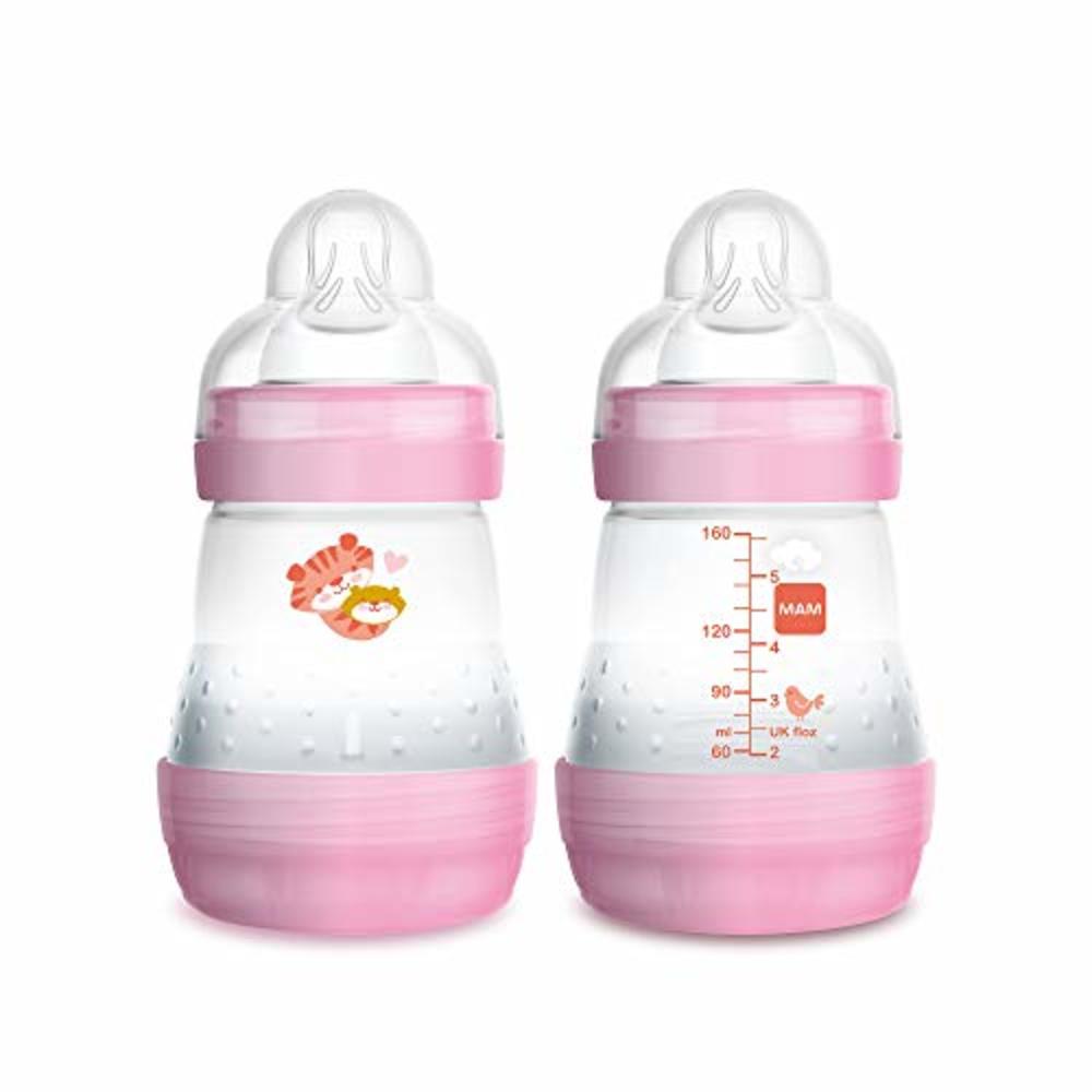 MAM Easy Start Anti-Colic Bottle 5 oz (2-Count), Baby Essentials, Slow Flow Bottles with Silicone Nipple, Baby Bottles for Baby 