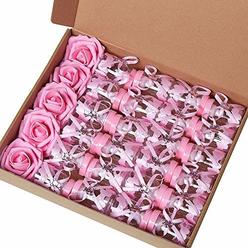 MACTING 2 Dozens 3.5 Inch Feeding Bottle Candy Box with 5 Pcs Artificial Flower Rose for Baby Shower Favor Gift Decoration (Pink