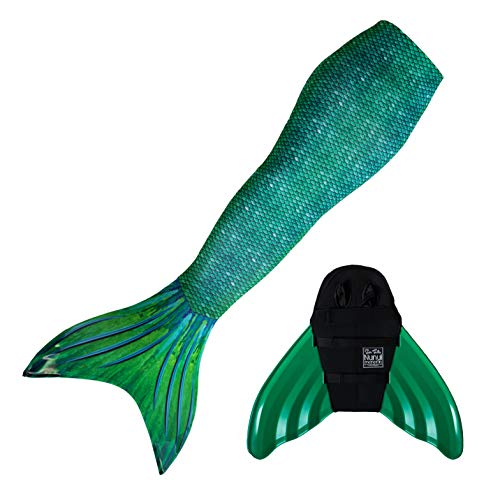Sun Tails Mermaid Tail + Monofin for Swimming (Child L 8-10, Siren Green -  Green Monofin)