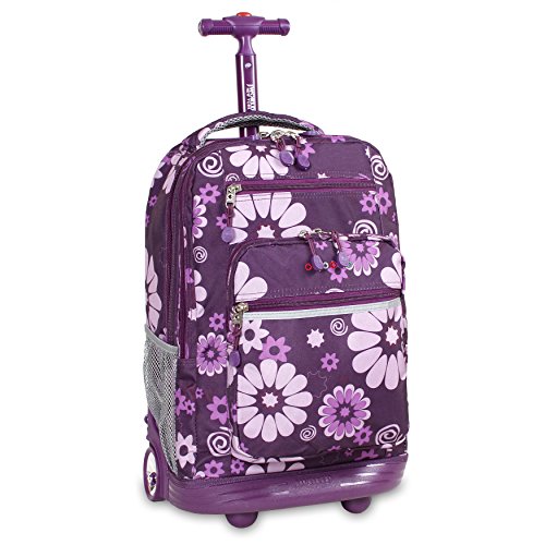 J World New York Sundance Rolling Backpack Girl Boy Roller Bookbag Purple Flower One Size