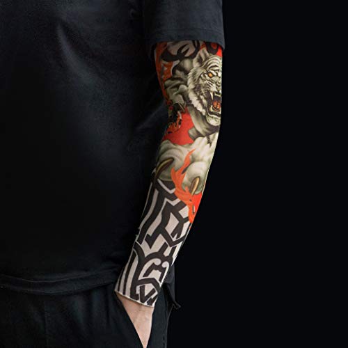 Gospire 6 Pcs Stretchy Nylon Fake Temporary Tattoo Sleeves Body Art Arm Stockings Slip Accessories Halloween Tattoo Soft For Men