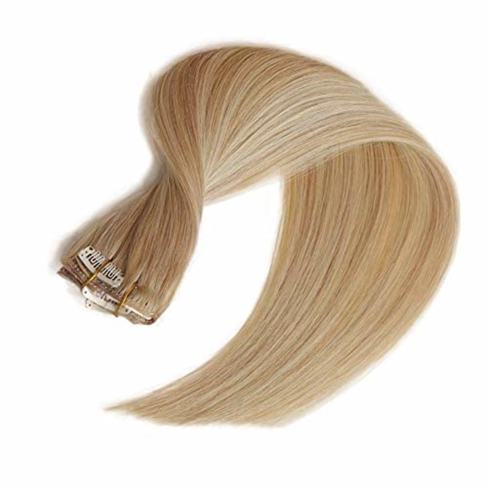 Munx 15inch Clip in Natural Hair Extensions Strawberry Blonde with  Highlights Remy 100% Real Hair