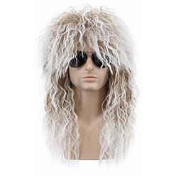 Karlery Men and Women Long Curly Brown Gradient White Wig 70s 80s Rocker Mullet Party Funny Wig Costume Wig