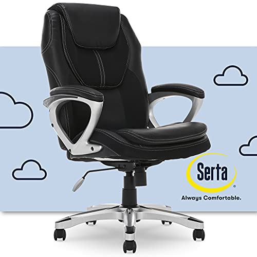 Serta Executive Office Padded Arms, Adjustable Ergonomic Gaming Desk Chair with Lumbar Support, Faux Leather and Mesh, Black