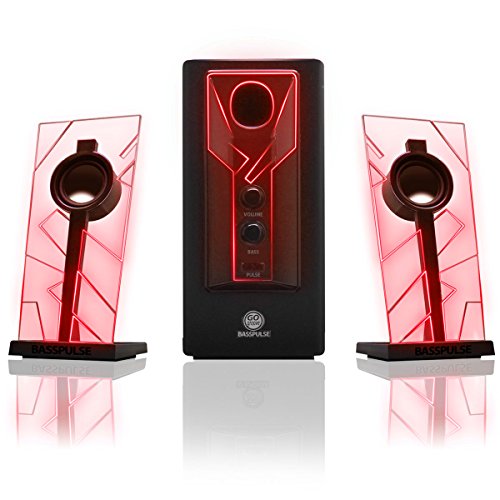 Gogroove Basspulse 2.1 Computer Speakers With Red Led Glow Lights And Powered Subwoofer - Gaming Speaker System For Music On Des