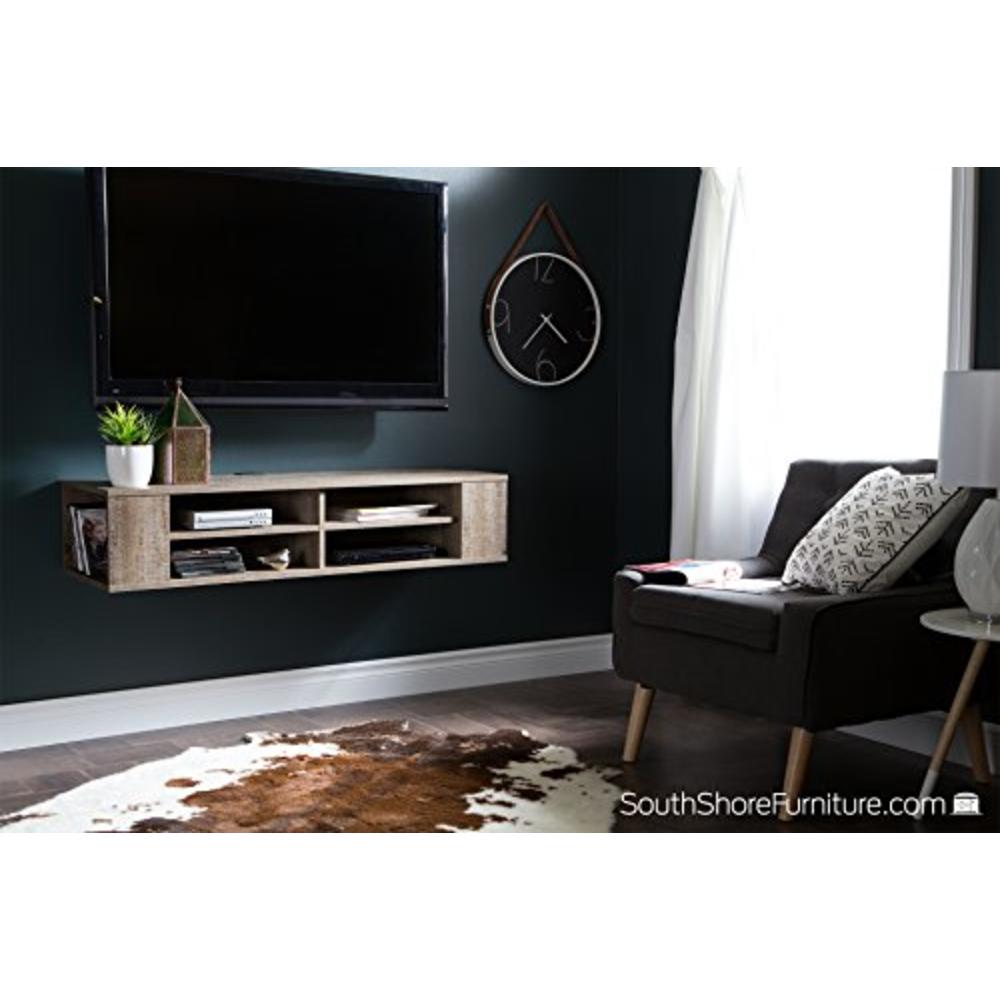 South Shore City Wall Mounted Media Audio/Video Console, Weathered Oak