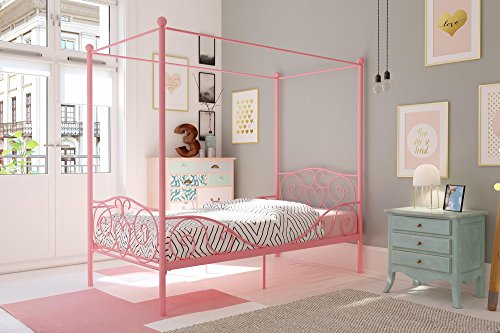 Dorel Dhp Metal Canopy Bed With Sy, Bed Frame Twin Size Metal