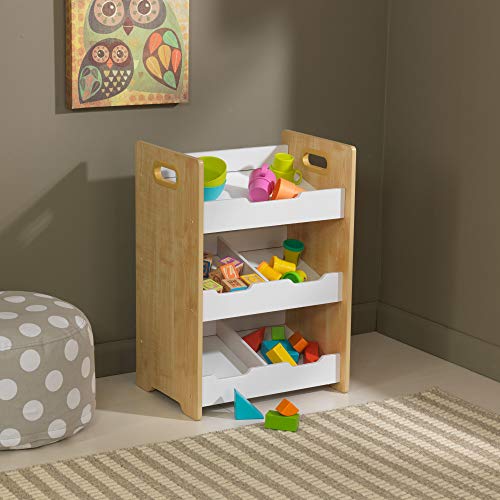 KidKraft Wooden Angled Bin Unit with Five Compartments and Side Handles -  Natural & White, Gift for Ages 3+