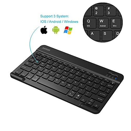 Arteck Hb030B Universal Slim Portable Wireless Bluetooth 3.0 7-Colors Backlit Keyboard With Built In Rechargeable Battery, Black