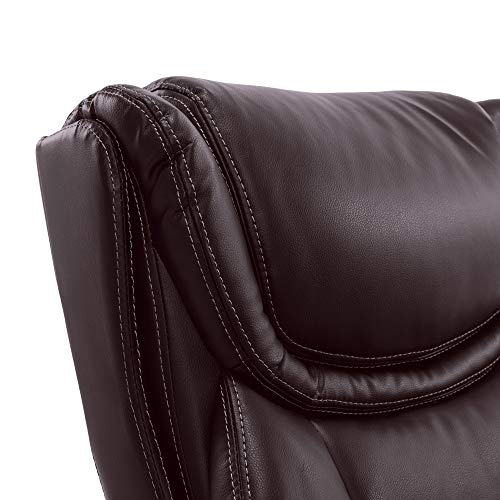 La-Z-Boy LaZBoy Big & Tall Executive Office Comfort Core Cushions, Ergonomic High-Back Chair with Solid Wood Arms, Bonded Leather, Coffee