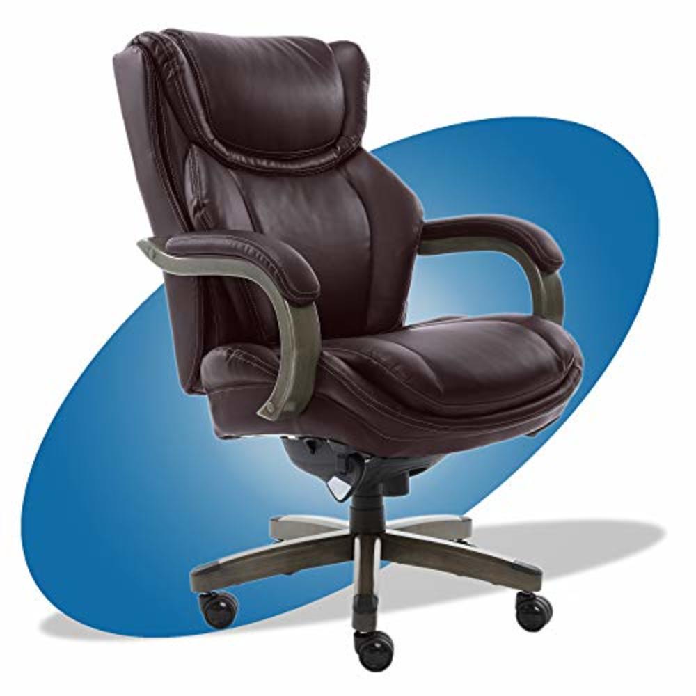 La-Z-Boy LaZBoy Big & Tall Executive Office Comfort Core Cushions, Ergonomic High-Back Chair with Solid Wood Arms, Bonded Leather, Coffee