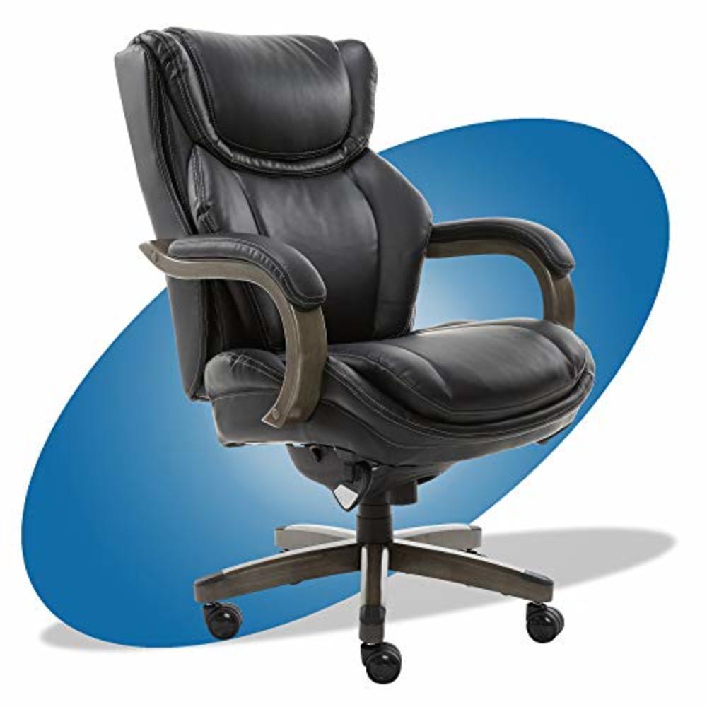 La-Z-Boy LaZBoy Big & Tall Executive Office Comfort Core Cushions, Ergonomic High-Back Chair with Solid Wood Arms, Bonded Leather, Black