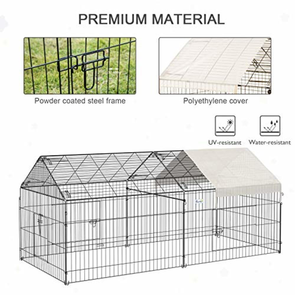 Pawhut Outdoor Metal Kennel Enclosure For Small Animals, Utilizable As Rabbit Or Chicken Run, 87" X 41", Black & White