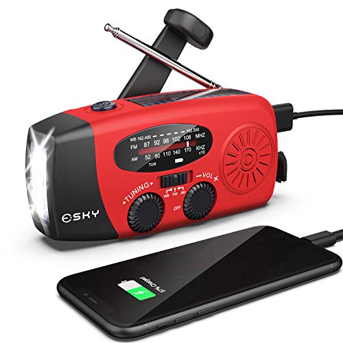 Esky Hand Crank Radio with Flashlight for Emergency, Esky Portable Solar Radios, Self Powered AM/FM NOAA Weather Radio with 1000mAh P