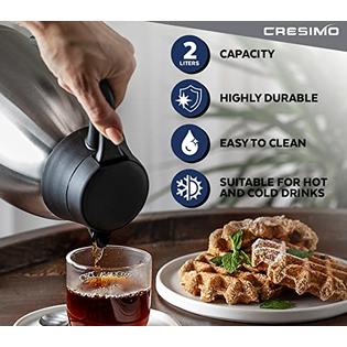 CECOMINOD079915 Cresimo 68 Oz Stainless Steel Thermal Coffee Carafe /  Double Walled Vacuum Flask / 12 Hour Heat Retention / 2 Liter Tea, Water