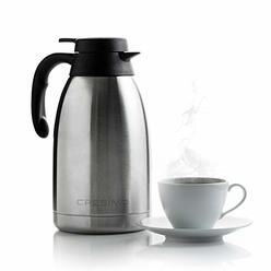 Cresimo 68 Oz Stainless Steel Thermal Coffee Carafe / Double Walled Vacuum Flask / 12 Hour Heat Retention / 2 Liter Tea, Water, 