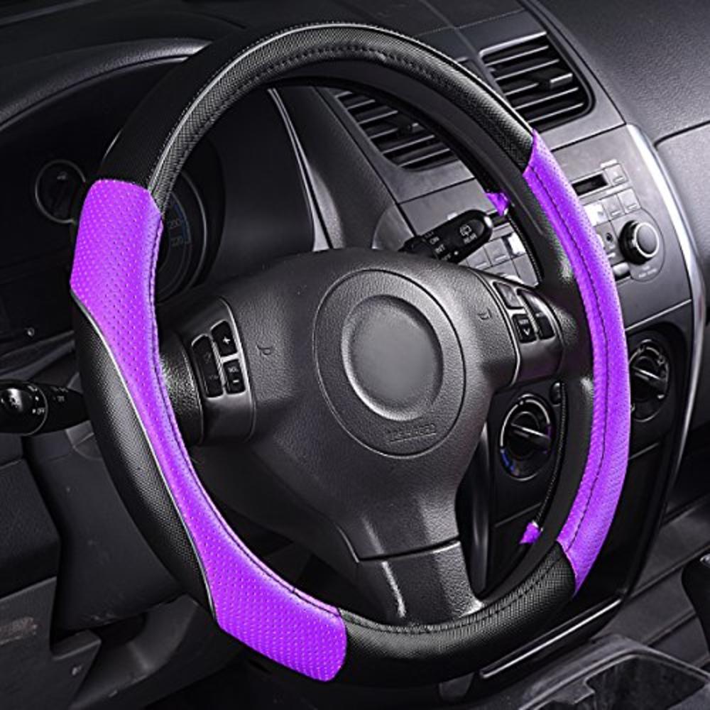 CAR PASS Rainbow Universal FIT Steering Wheel Cover with PVC Leather (Purple)