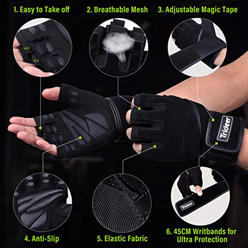 Trideer Padded Weight Lifting Gym Workout Gloves for Men with Wrist Support, Exercise Lifting Gloves, Full Palm Protection & Ext